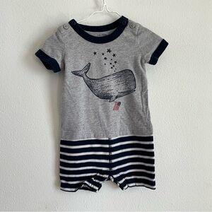 GAP Gray and Navy Whale Romper 4th of July 6-12 months